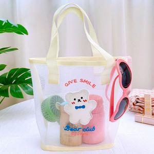 메쉬 비치백 물놀이 가방 투명 그물 물빠지는 방수가방 곰돌이 토트 수영장 썸머