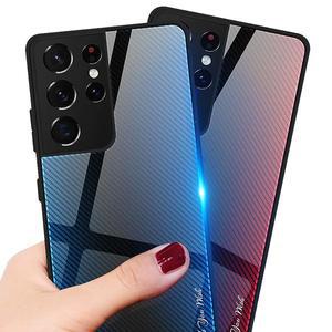 [데켄스]갤럭시 S24 울트라 케이스 카본 패턴 그라데이션 글라스 범퍼 하드 핸드폰 휴대폰 케이스 M677