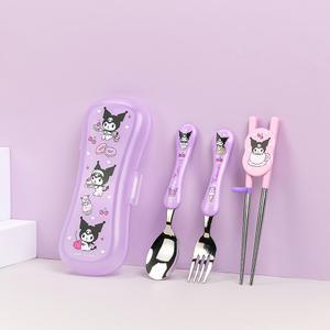 산리오 쿠로미 익스슬림 교정용젓가락 스푼포크 케이스 4P 세트 수저세트 어린이집 유치원 소풍 휴대용