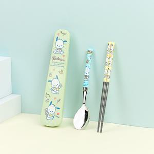 산리오 포차코 주니어 슬림진공스텐수저 케이스 3P 세트 수저세트 어린이집 유치원 초등학생 소풍 숟가락 젓가락