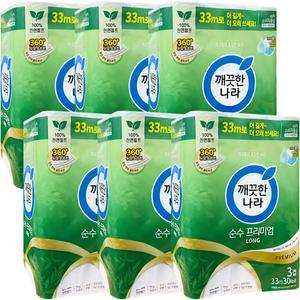 깨끗한나라 순수프리미엄 3겹 33m 30롤 6팩
