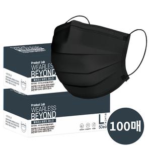 100매-일회용마스크 부직포 위생 대형 성인용 페이스 컬러 검정 블랙