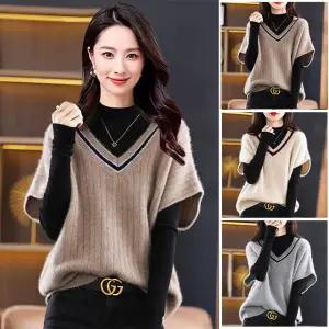 v넥케이블니트베스트3종