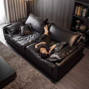 폭넓은 소파 블랙 가죽 3인용 4인용 대형 신혼부부 2.6m