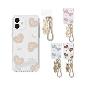 마이브 키즈폰 (M130) 퍼지베어 하트패턴 로프 스트랩 투명 젤리 케이스 시나모롤폰 포켓몬폰2