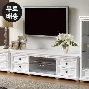 [벤티스가구]엔틱 화이트 높은 거실장 AV장 tv장 거실 티비다이 서랍장 TV 선반 수납장 2단
