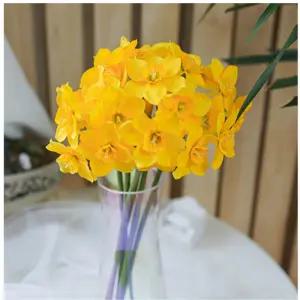 6송이 장식조화 인조꽃 센터피스 수선화 노랑 봄꽃다발 데스크 고급