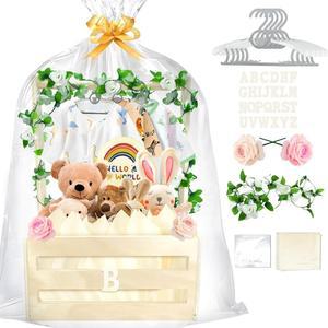 행거 랙이 있는 Amgkonp 나무 베이비 샤워 상자 옷장, 아기 바구니, 손잡이가 바구니 및 갓난아기 소녀를 위한 화환, 새 부모를 임신 선물