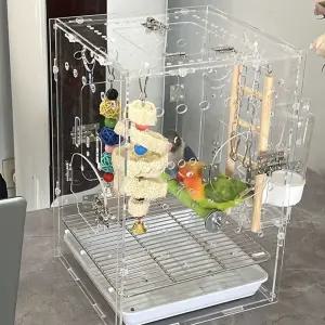 렉산 새장 아크릴 이동식 메추리집 닭 앵무새용 투명 케이지 새집