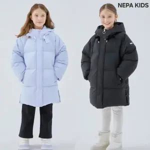 [네파키즈](의정부점)25FW 후드 일체형 루즈핏 여아 리본 롱 덕다운 자켓 KL82008 (정상가:279,000)