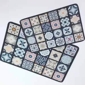 숲과사람들 간편세척 북유럽 블랙 체크 패턴 규조토 발매트 대형 주방 매트 세트