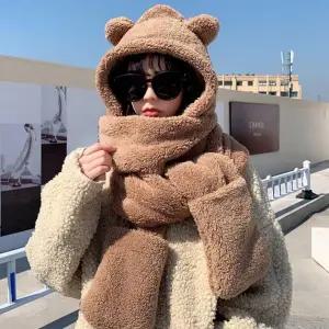 [콩심팥심]바라클라바 후드 머플러 겨울 보온 곰돌이 귀여운