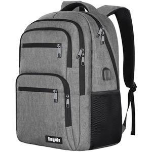 스카이핍스 트래블 노트북 백팩, 비즈니스 캐리 온 백팩 비행 승인 USB 충전 포트가 있는 남성용 대형 워크 러크색 모칠라 데 비아예, 그레이