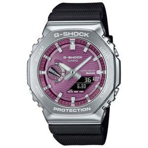 카시오 GBM-2100 G-Shock 손목시계, 메탈 커버, 블루투스, 터프 솔라, 바이오매스 플라스틱, 실버/버건디