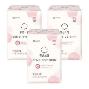 좋은느낌 센서티브스킨 날개형, 중형 18매, 3개