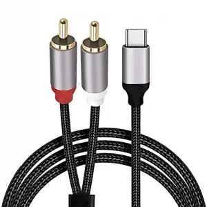 Y젠더 Y잭 이어폰 마이크 헤드셋 USB C - 2 RCA 오디오 케이블 Type-C 남성-남성 Y 분배기 2RCA 잭 USB-C