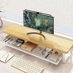 컴퓨터 받침대 선반형 수납함 스탠드 모니터 받침대 사무용 나무 데스크테리어 거치대 정리함 노트북
