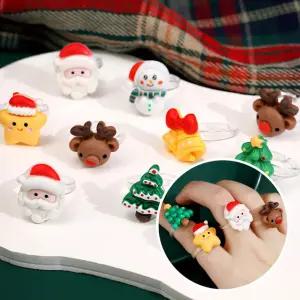 크리스마스 반지 장난감 우정 커플 링 산타 토끼 캐릭터 레진 악세사리 특이한 루돌프 학생