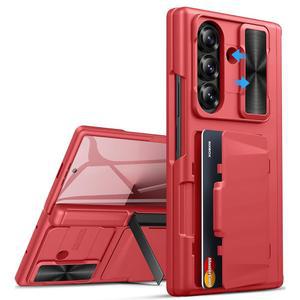 삼성 갤럭시 Z 폴드 7 케이스 지갑 내장 스탠드 및 카드 홀더 카메라 커버 힌지 보호 화면 보호기 2025용 러기드 전신 휴대폰 빨간색