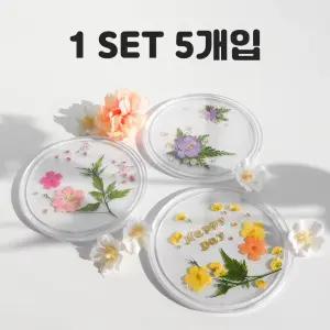 (5개입) 압화 티코스터 만들기 세트 풀 패키징 누름 꽃 컵받침 꾸미기