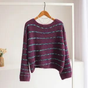 [잇수다] 맬제스 스트라이프 배색 루즈핏 보트넥 울 니트