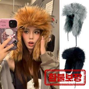 겨울 패션 여성용 푹신한 인조 모피 러시아 스타일 라운드 캡 비니 너구리털