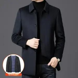 GLINE 남사친 하프 모직 겨울 캐주얼 코트 심플 옷 캐시미어 터틀넥 구스다운 고급 보온 JEN4