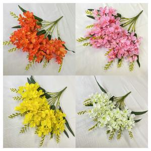 졸업꽃다발 9개의 인공 프리지아 생생한 실크 줄기와 신선한 꽃잎으로 장식 결혼식에