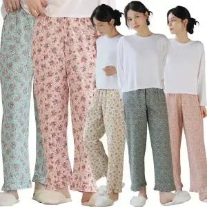 MANUA 여성 고밀도 순면 플라워 9부 얇은 파자마/잠옷바지