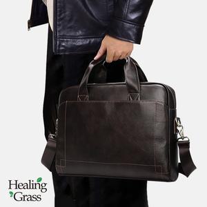 [여주점][힐링그래스][선물증정][무료반품] 스티치 라인 지퍼 크로스 서류가방 (커피)  HGSS0467CF