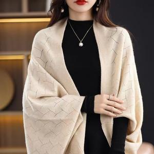 4021 니트 가디건 숄 머플러 여자망토 빅사이즈 캐시미어 케이프 펀칭 아가일 박시 울망토