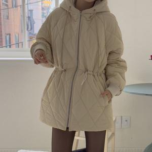 [옷자락]여자 겨울 누빔 후드집업 퀼팅 스트링 하프 패딩점퍼