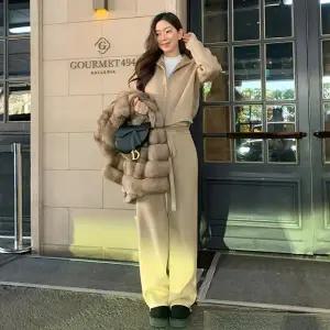 [미나그램] 헬라 융기모세트 니트집업+와이드조거팬츠SET