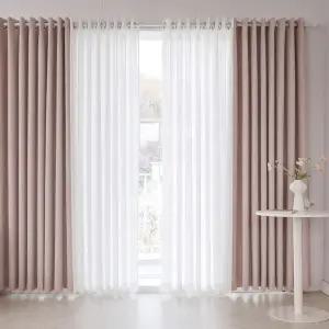 슈가파우더 형상기억 암막+비침없는 심플쉬폰 거실 특대형커튼 4장+커튼봉15자