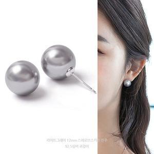 12mm 라이트그레이 오스트리아 크리스탈 제작 진주 92.5실버 귀걸이