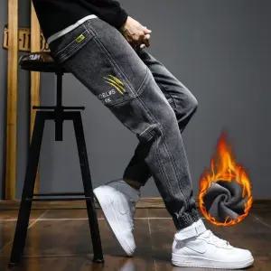 남성 슬림 겨울 일자핏 청바지 기모 추동 캐주얼 데님 진 배기 일자 조거 카고 힛템