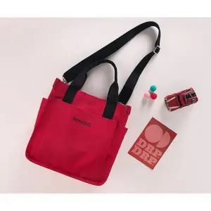 [콩심팥심]유행 작은 캔버스 쇼퍼백 데일리 손가방 빨간 가방