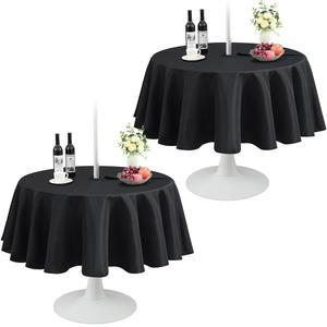 Juexica 2팩 60인치 원형 야외 식탁보 우산 구멍 및 지퍼 세척 방수 없는 피크닉 파티 파티오 바비큐 블랙 용 여름 폴리에스터 패브릭 식탁 커버