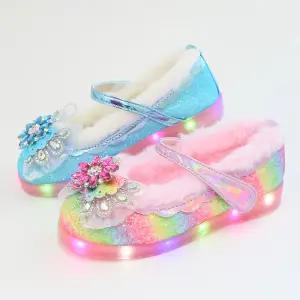 기모신발 리본꽃 여자 키즈 주니어 털안감 여아 LED 겨울구두