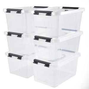 에스라이트 6쿼트 플라스틱 스택형 보관함, 손잡이와 뚜껑이 있는 투명 래치 박스, 6개들이 팩(블랙 핸들)