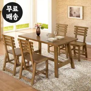 [벤티스가구]리드 소나무 원목 식탁세트 4인용 주방 수입 식탁 4인 나무 의자 셋트(브라운)