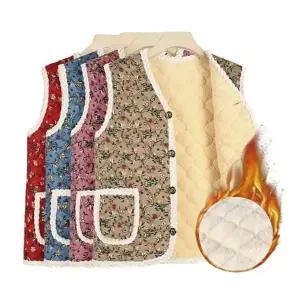 당일총알발송 할머니 여성 조끼 김장조끼 가을 겨울 보온 융털 누빔 꽃무늬 레트로 촌캉스 빈티지