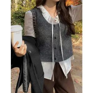 [공구우먼] [제작] 쁘띠앙 크롭 니트 베스트 85026 빅사이즈 여성의류