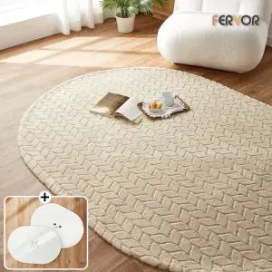 엠보싱 3D 나뭇잎 극세사 카페트  올록볼록 러그 타원형XS 100x150)