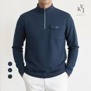 김영주골프 남성 플랩포켓 기모티셔츠 겨울 골프 등산 하이넥 집업 긴팔티 출근 데일리 KRMT1221