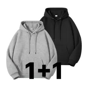 AnnLine 무지 오버핏 후드티 커플 티셔츠 가을 겨울 남자 여자