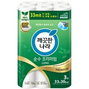 깨끗한나라 순수 프리미엄 3겹 데코 30롤 1팩 휴지 (33M)