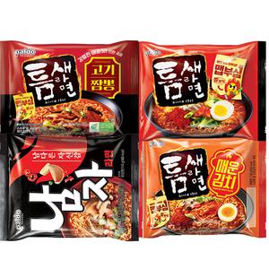 봉지라면모음 틈새4종(고기짬뽕4개 빨개떡 5개 매운김치 4개 남자라면 4개)