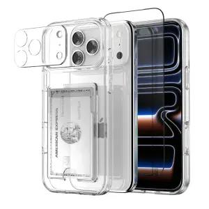 케이맥스 아이폰 17 16 15 14 에어 프로 맥스 플러스 투명케이스 카드수납 2장 카드포켓 클리어핏 풀세트(케이스+강화유리+카메라필름)