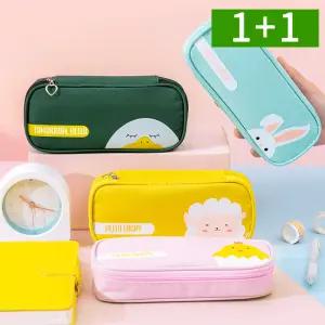 [1개+1개] 동물캐릭터 대용량 필통 초등학생 중학생 천 펜슬 필기도구 파우치